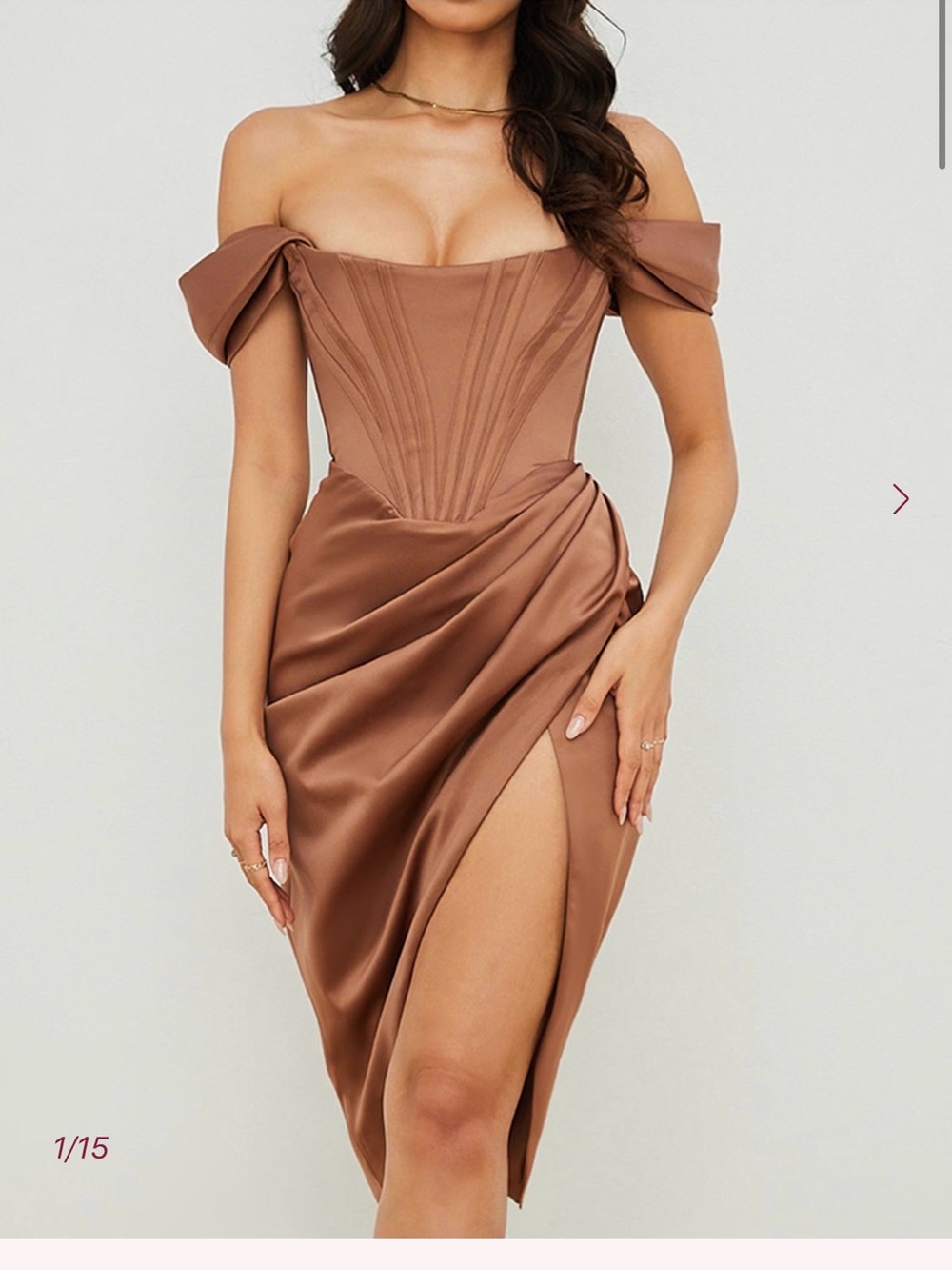 House of CB One-Shoulder Satin Corset Dress in Brown